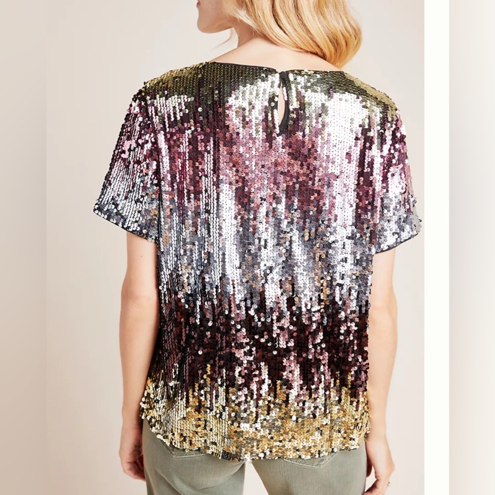 NEW! Anthro! Eva Franco Metallic Ombré Sequin Tshirt NWT Anthro msrp $118 - Picture 8 of 8